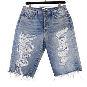 GRLFRND Beverly High Rise Long Bermuda Shorts 100% Cotton Denim